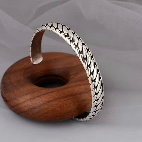 Silver Tone Braided Cuff Bracelet #865 - Picture 1 of 5